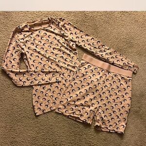 Moon Print Long Sleeve Top and Shorts Set